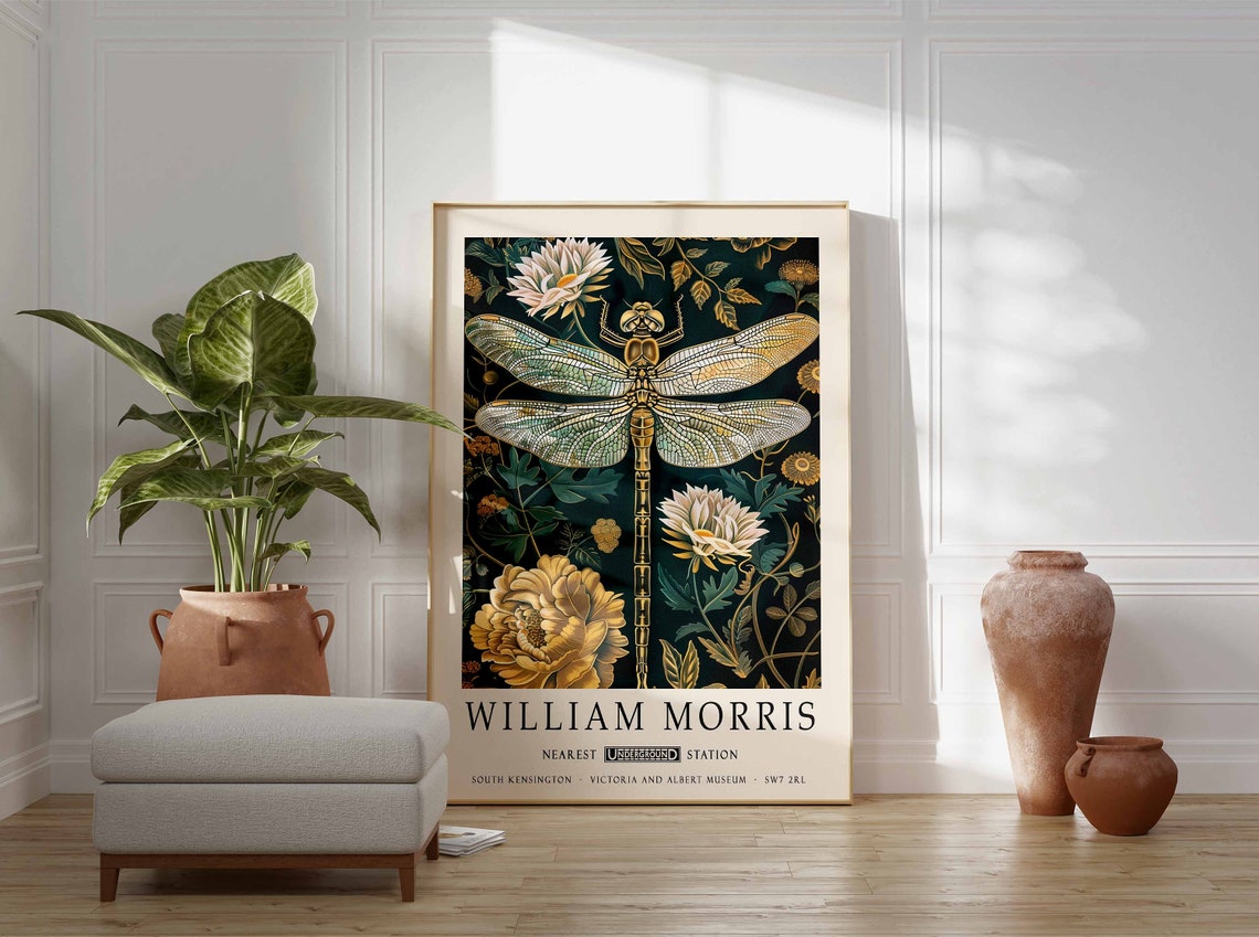 William Morris Golden Dragonfly Among Blossoms Exhibition Poster - Image 3