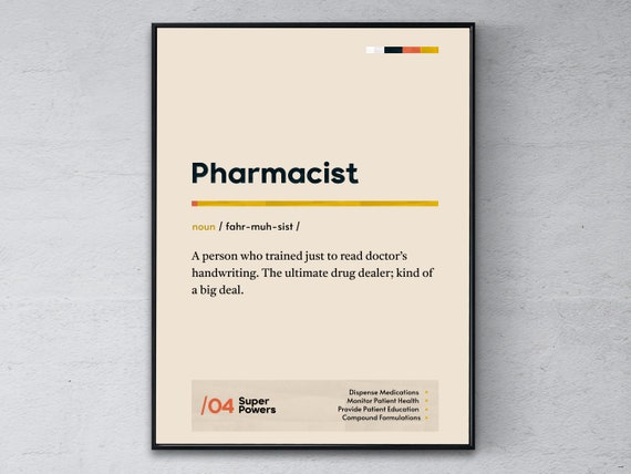 Pharmacist Definition Poster Apothecary Graduation Print Chemist Coworker Wall Art Funny Modern Office Gift