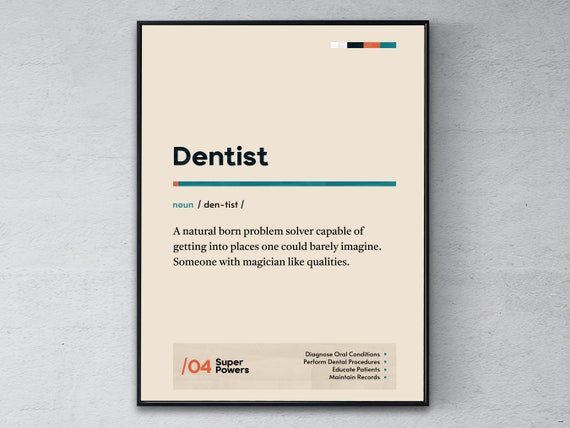 Dentist Definition Poster Orthodontist Graduation Print Funny Modern Office Gift Endodontist Coworker Wall Art