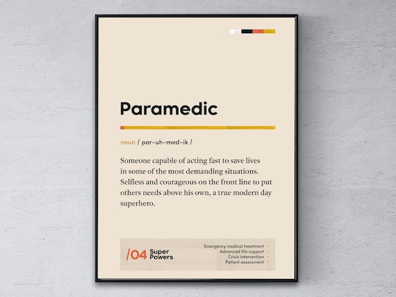 Paramedic Definition Cream Minimalist Dictionary Style Office Gift Poster