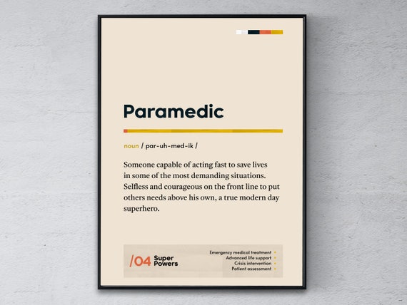 Paramedic Definition Poster Ambulance Technician Coworker Wall Art Emt Graduation Print Funny Modern Office Gift