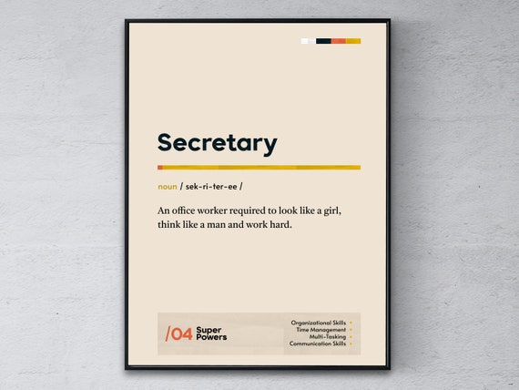 Secretary Definition Poster Administrative Assistant Coworker Wall Art Funny Modern Office Gift Clerk Graduation Print