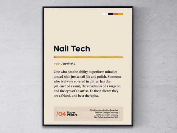Nail Tech Definition Poster Manicurist Graduation Print Artist Coworker Wall Art Funny Modern Office Gift