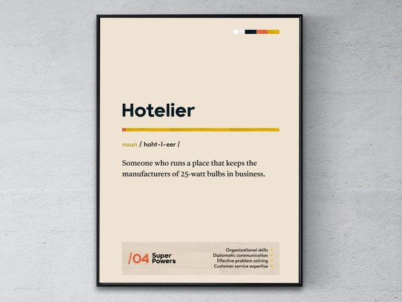 Hotelier Definition Poster Funny Modern Office Gift Lodging Manager Coworker Wall Art Innkeeper Graduation Print