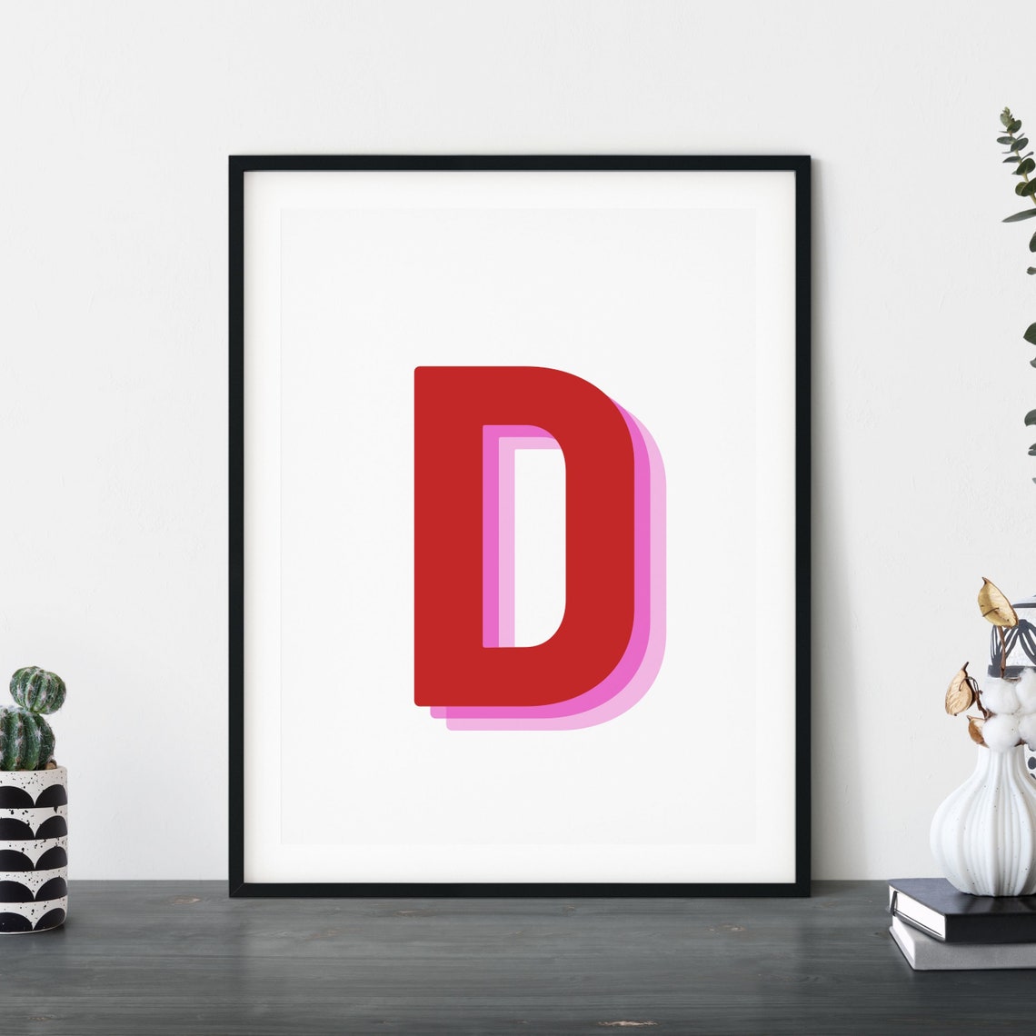 Retro 3d Letter D Print Monogram Letter Print Red Pink Letter Initial Alphabet Print Baby Letter Art Wall Decor - Image 2