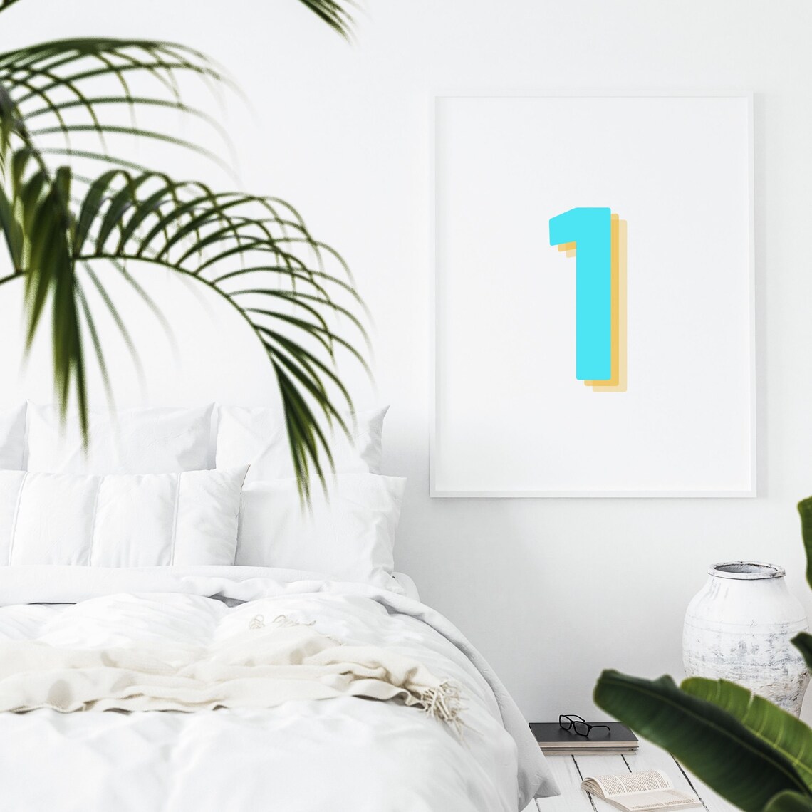 Retro 3D Neon Blue Number 1, Birthday Age Print - Image 3