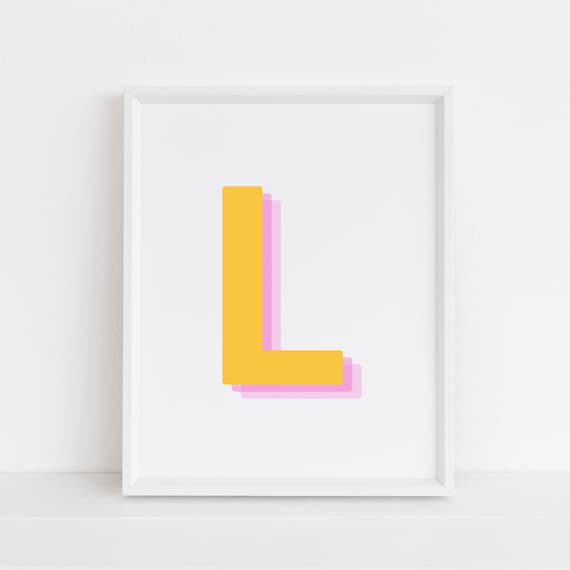 Letter L Print Retro 3d Alphabet Art Bold Typography In Yellow And Pink Initial Wall Decor