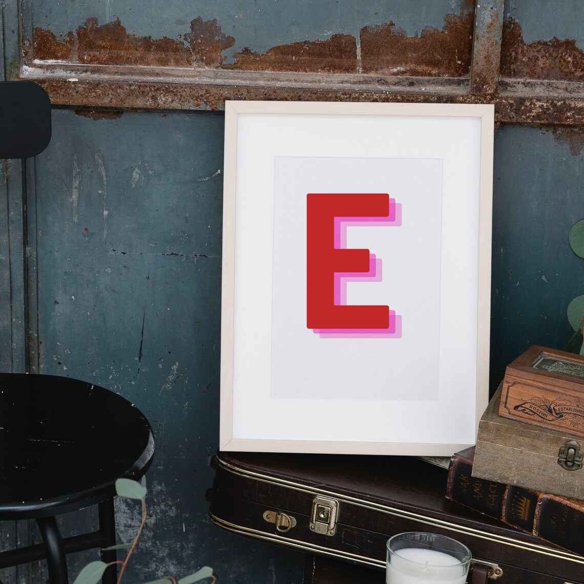 Retro 3D Letter E Monogram, Alphabet Art Print - Image 3