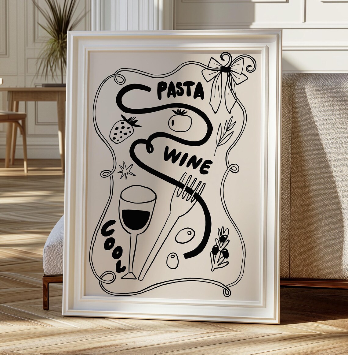 Hand Drawn Pasta Wine and Italian Food Doodle Kitchen Poster - Image 2