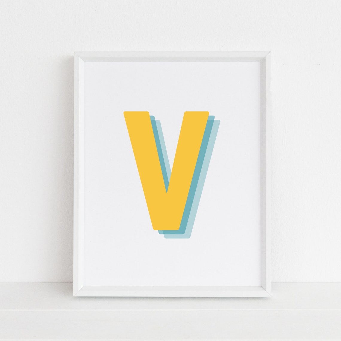 Sunshine Yellow Letter V Retro Monogram Alphabet Wall Decor Print