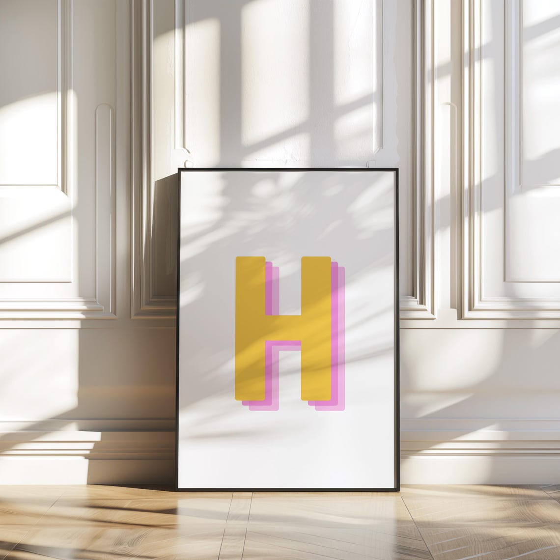 Retro 3d H Print Monogram Letter H Print Yellow Pink Letter Initial Alphabet H Poster Retro Wall Art Dorm Decor - Image 4