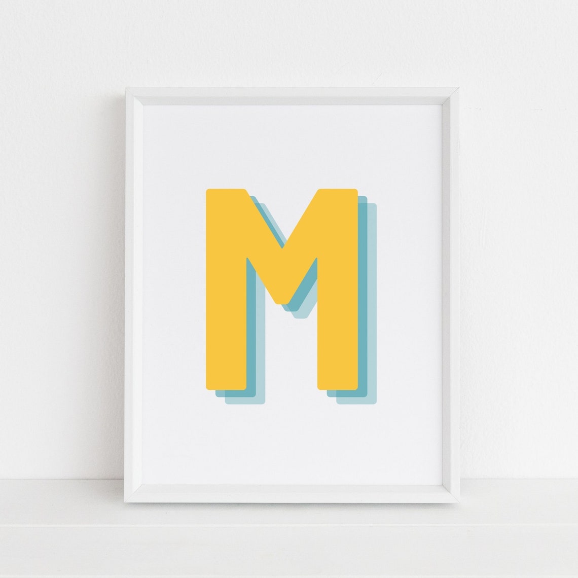 Retro 3D M Monogram Letter Art Print