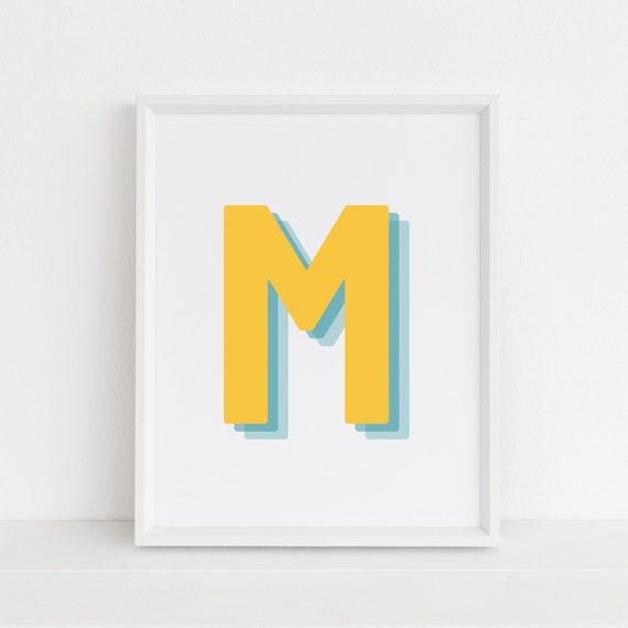 Retro 3D M Monogram Letter Art Print