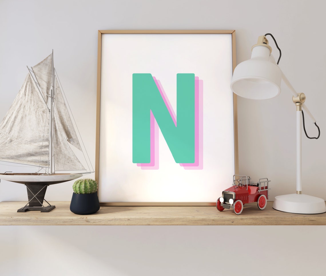 Retro 3D Letter N Monogram Alphabet Art - Image 4