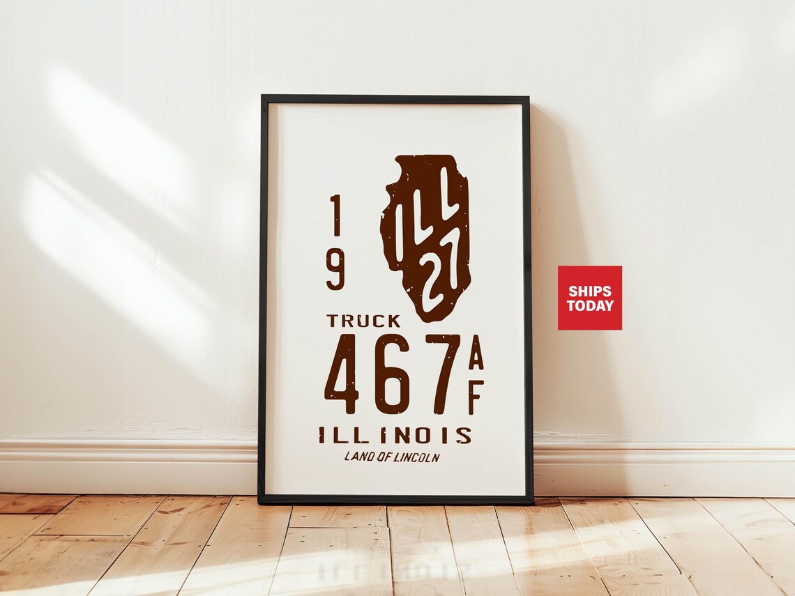 Illinois Land of Lincoln License Plate Style Truck Wall Poster Art