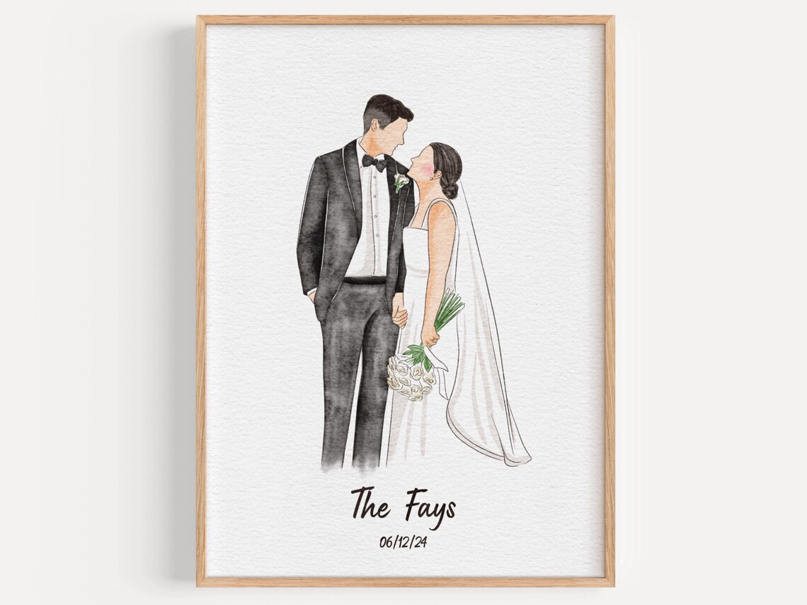 Watercolor Bride and Groom Wedding Day Portrait Custom Gift Poster
