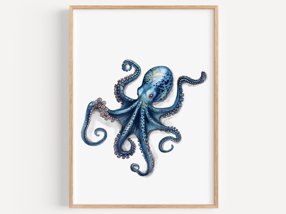 Octopus Print Wall Art For Restaurant Decorations Trendy Poster Watercolor Ocean Decoration