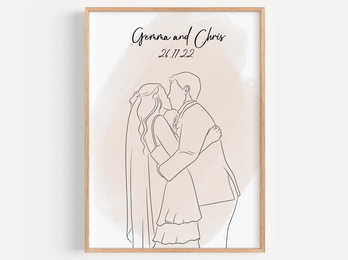 Gemma and Chris Wedding Date Minimalist Couple Line Art Poster