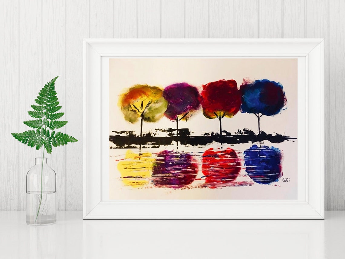 Art Print Three Trees Color Painting Printed Art Wall Art Prints Color Art Prints Home Decor Art