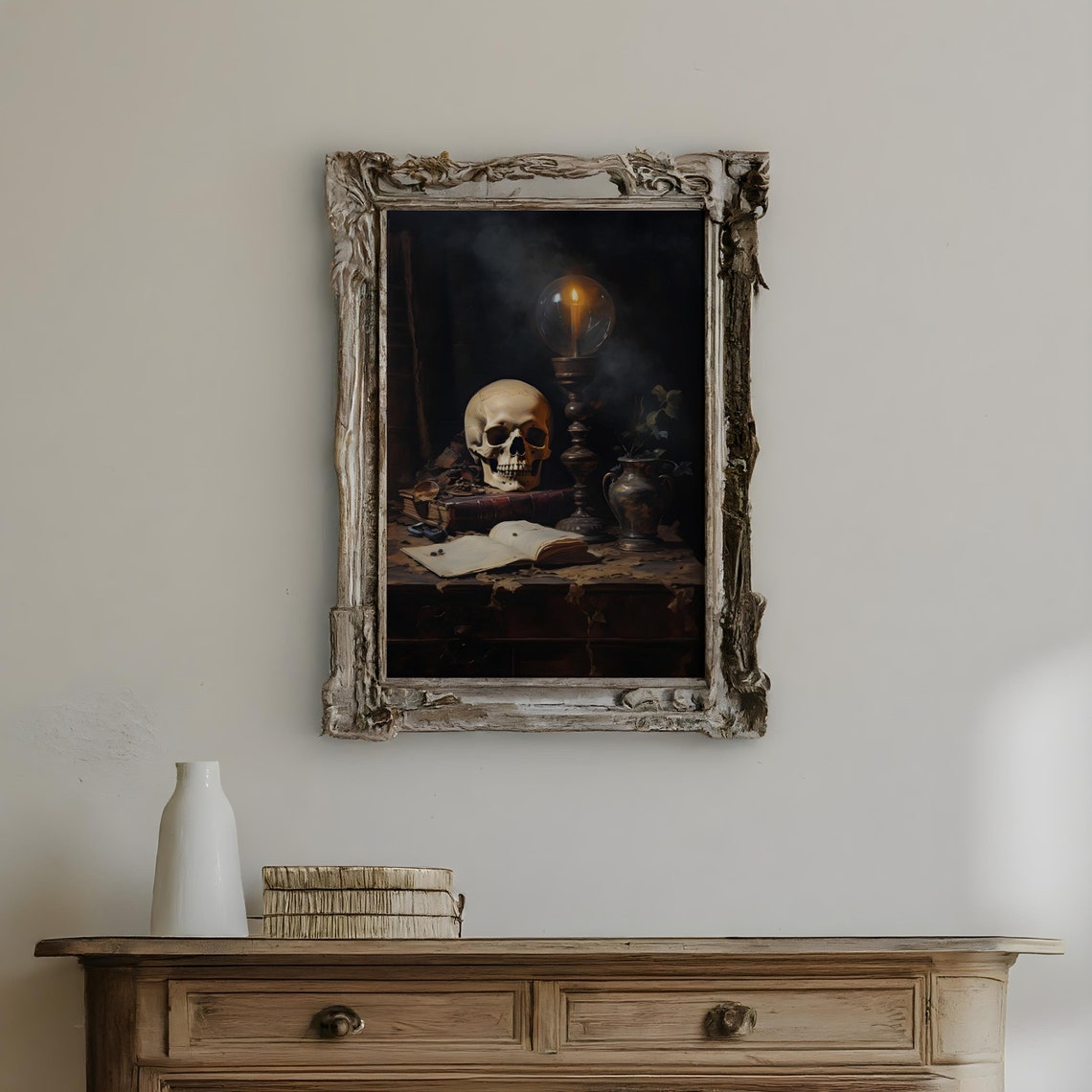 Skull Still Life Candle Books Dark Academia Goth Desk Poster - Image 3
