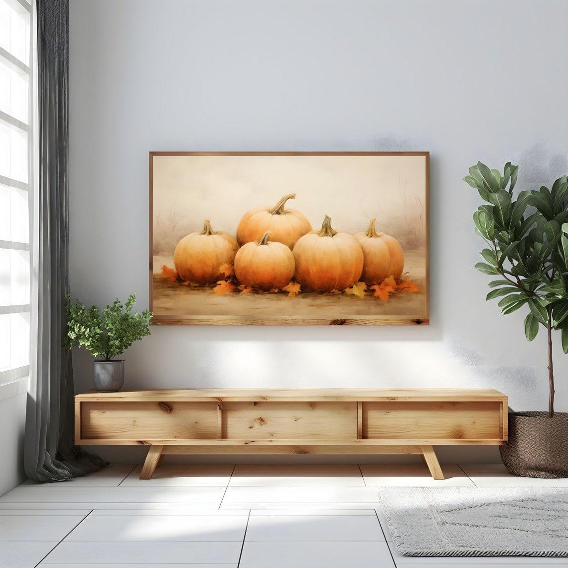 Five Pumpkins with Autumn Leaves Vintage Fall Still Life Poster - Image 3