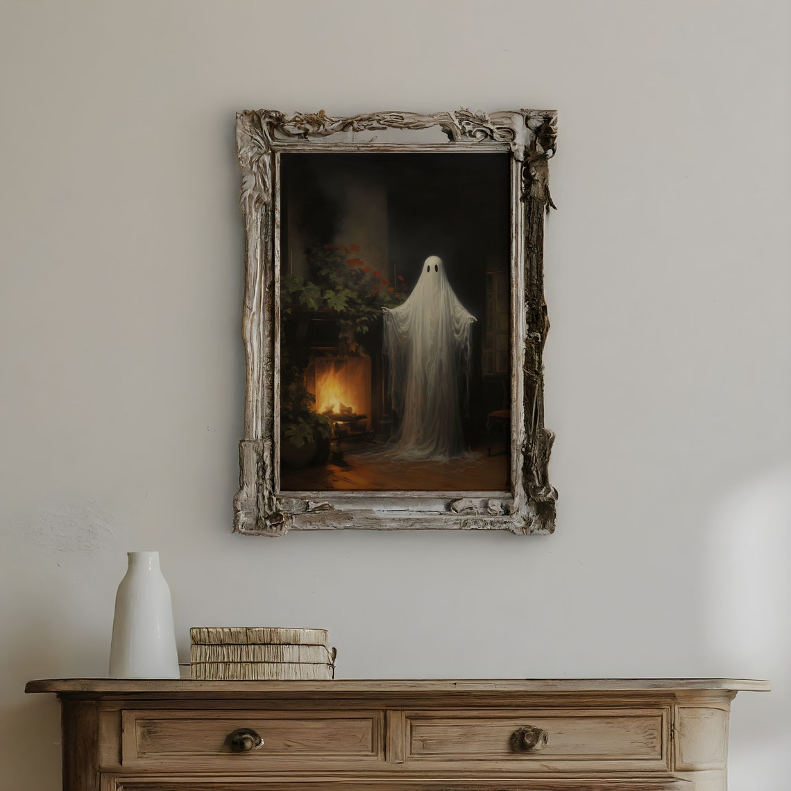 Ghost By Fireplace Dark Victorian Room Vintage Spooky Poster - Image 3