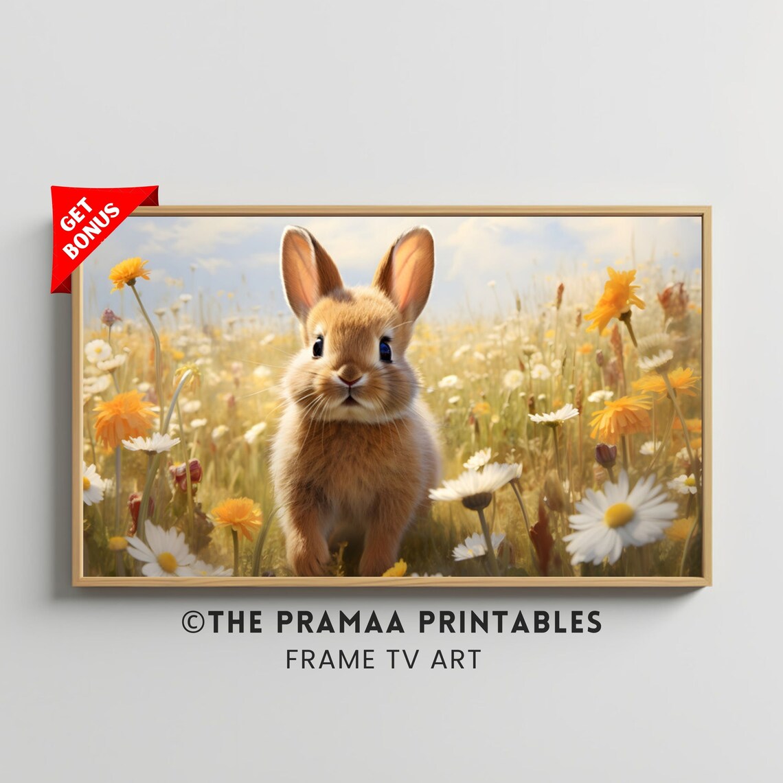 Cute Bunny in Daisy Field Vintage Spring Wildflower Meadow Poster
