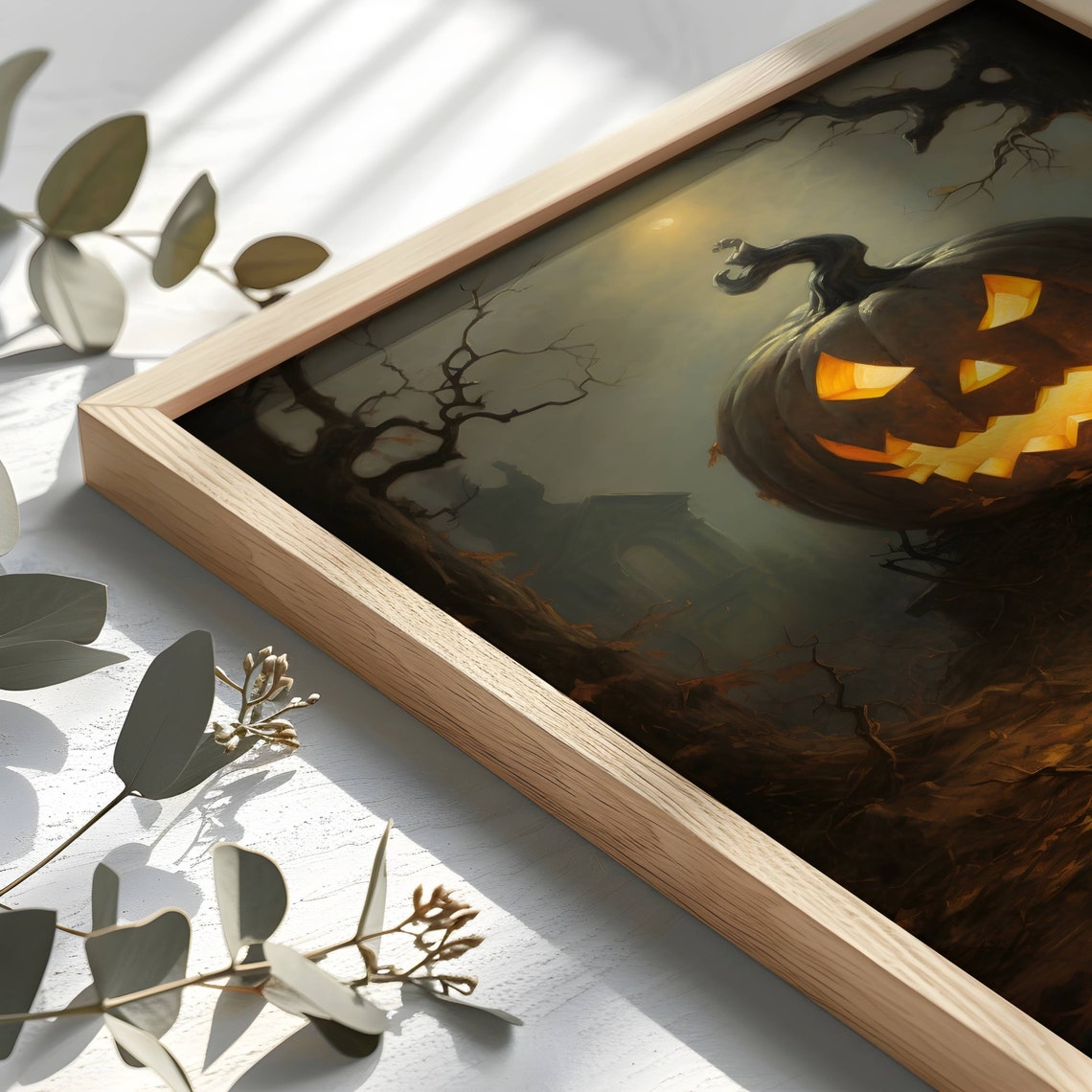 Glowing Jack O Lantern Haunted Forest Steps Halloween Night Poster - Image 2