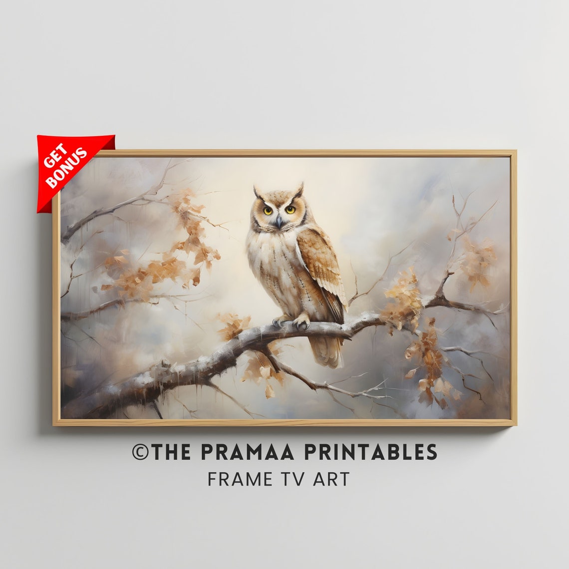 Owl Perched Autumn Branch Neutral Vintage Fall Forest Poster