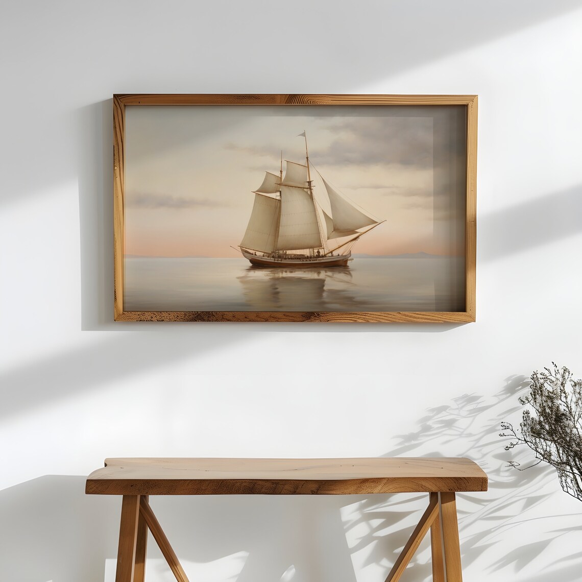 Tall Sailboat at Sunset Calm Sea Vintage Nautical Seascape Poster - Image 2