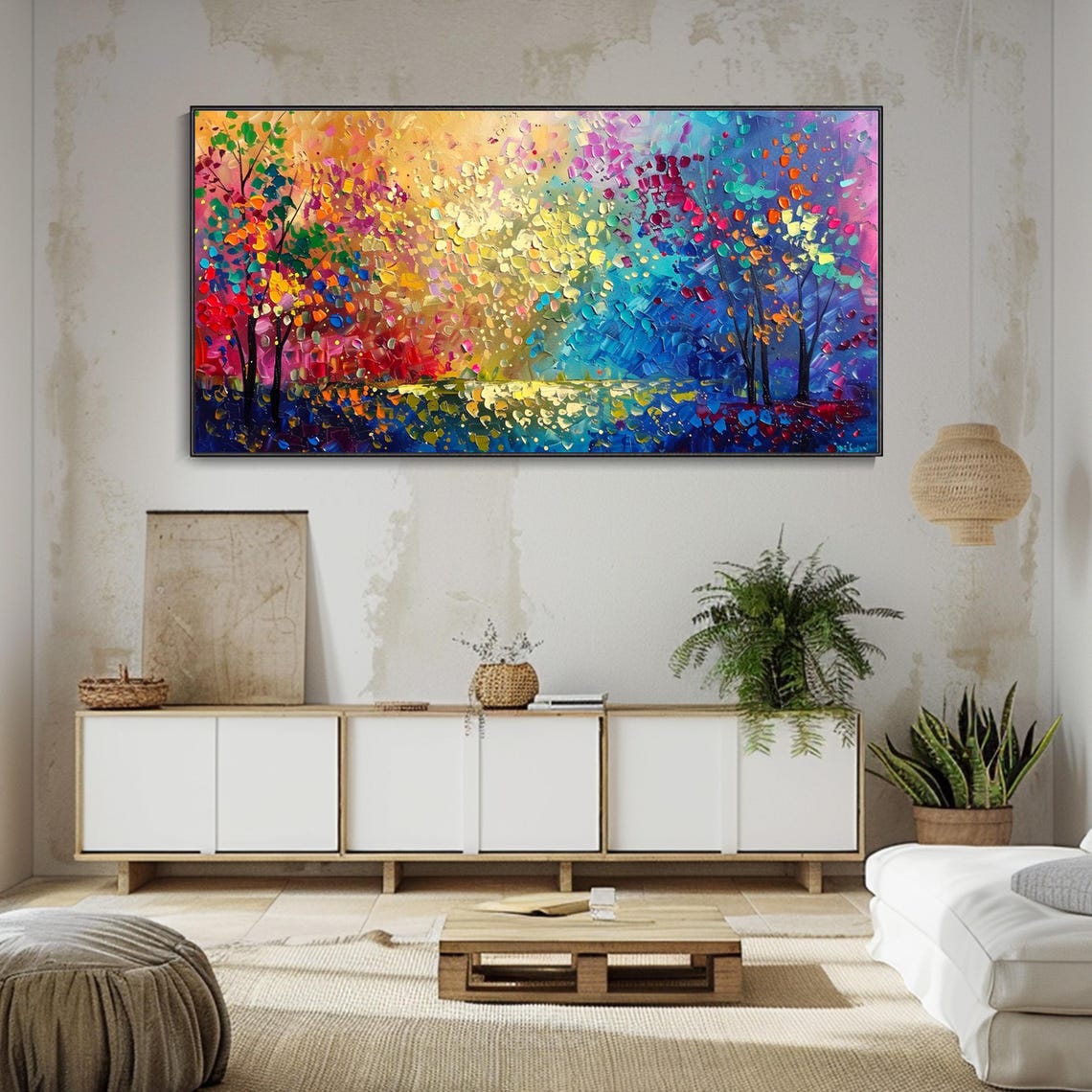 Colorful Forest Landscape Impressionist 3D Textured Art Poster - Image 2