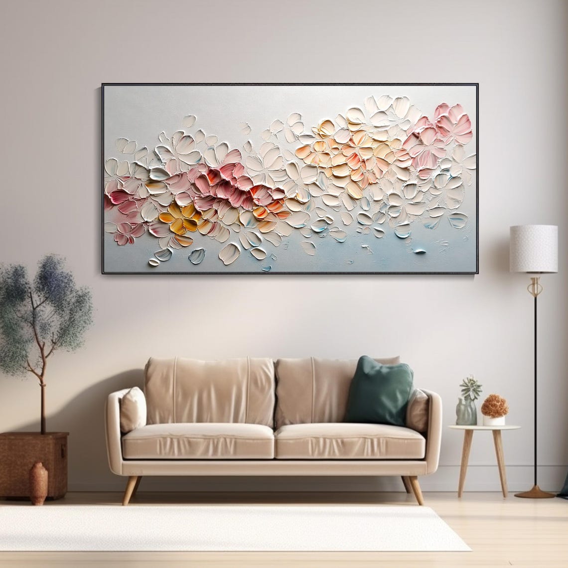 Pastel Floral Abstract Pink Peach Petals Plaster Painting Poster - Image 3
