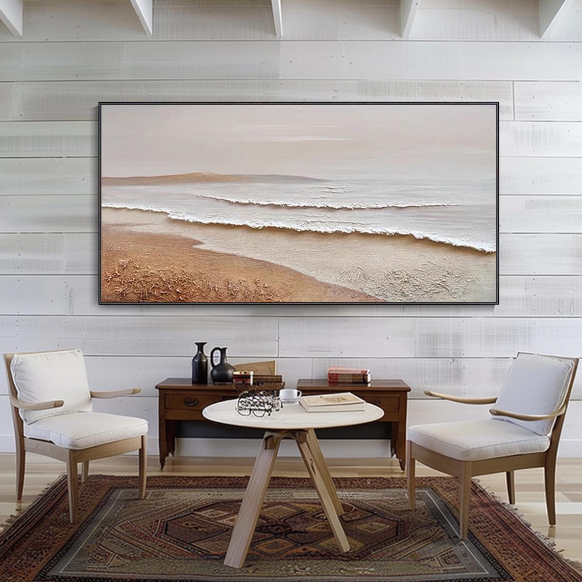 Earthy Beach Waves Minimalist Textured Abstract Coastal Art Poster