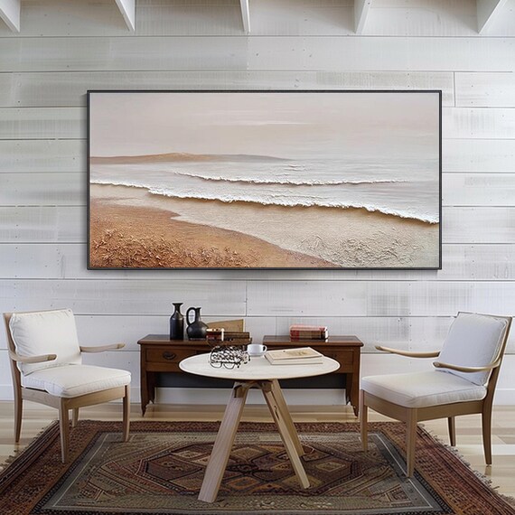 Earthy Beach Waves Minimalist Textured Abstract Coastal Art Poster