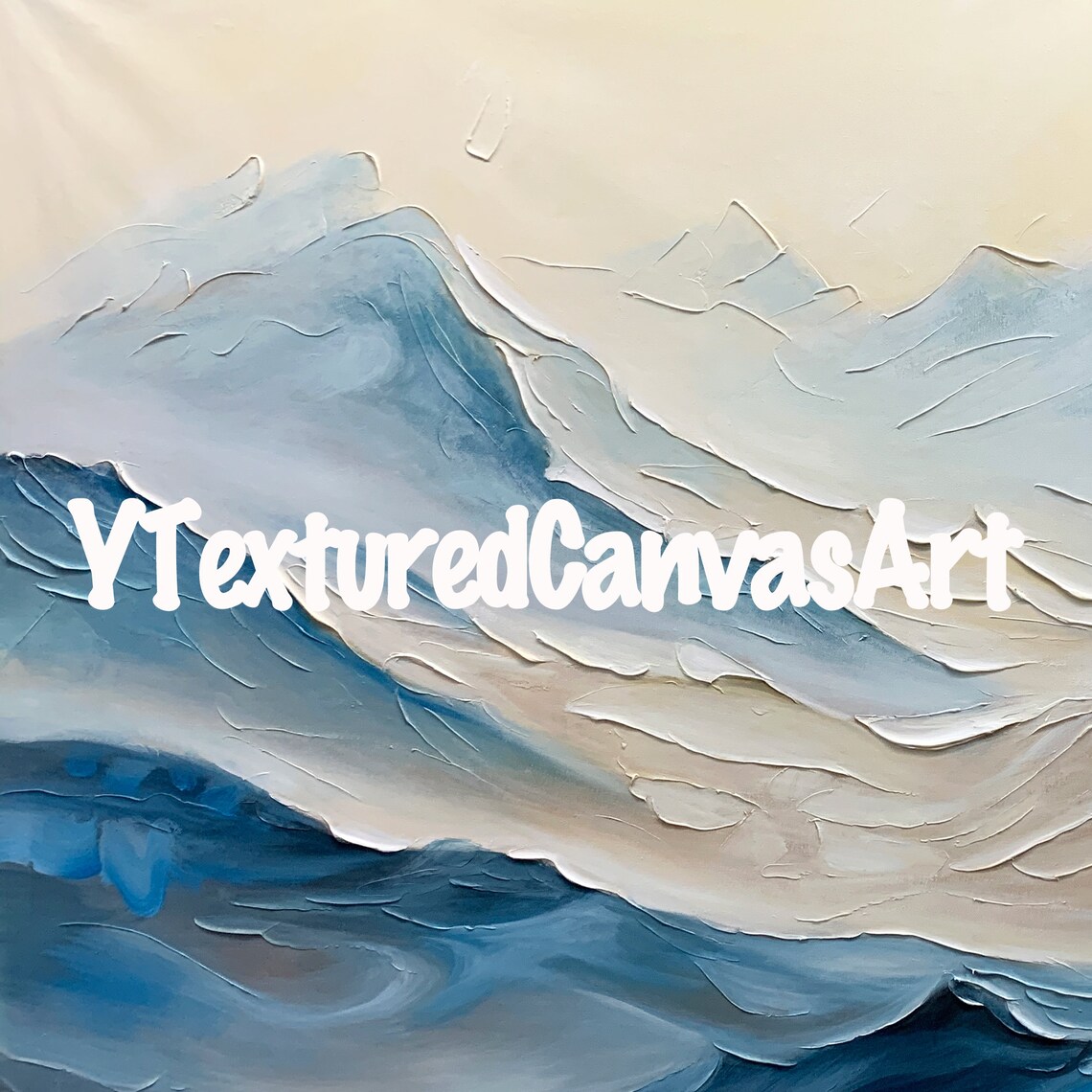 Soft Blue Cream Wavy Mountains Abstract Wabi Sabi Oil Poster - Image 2