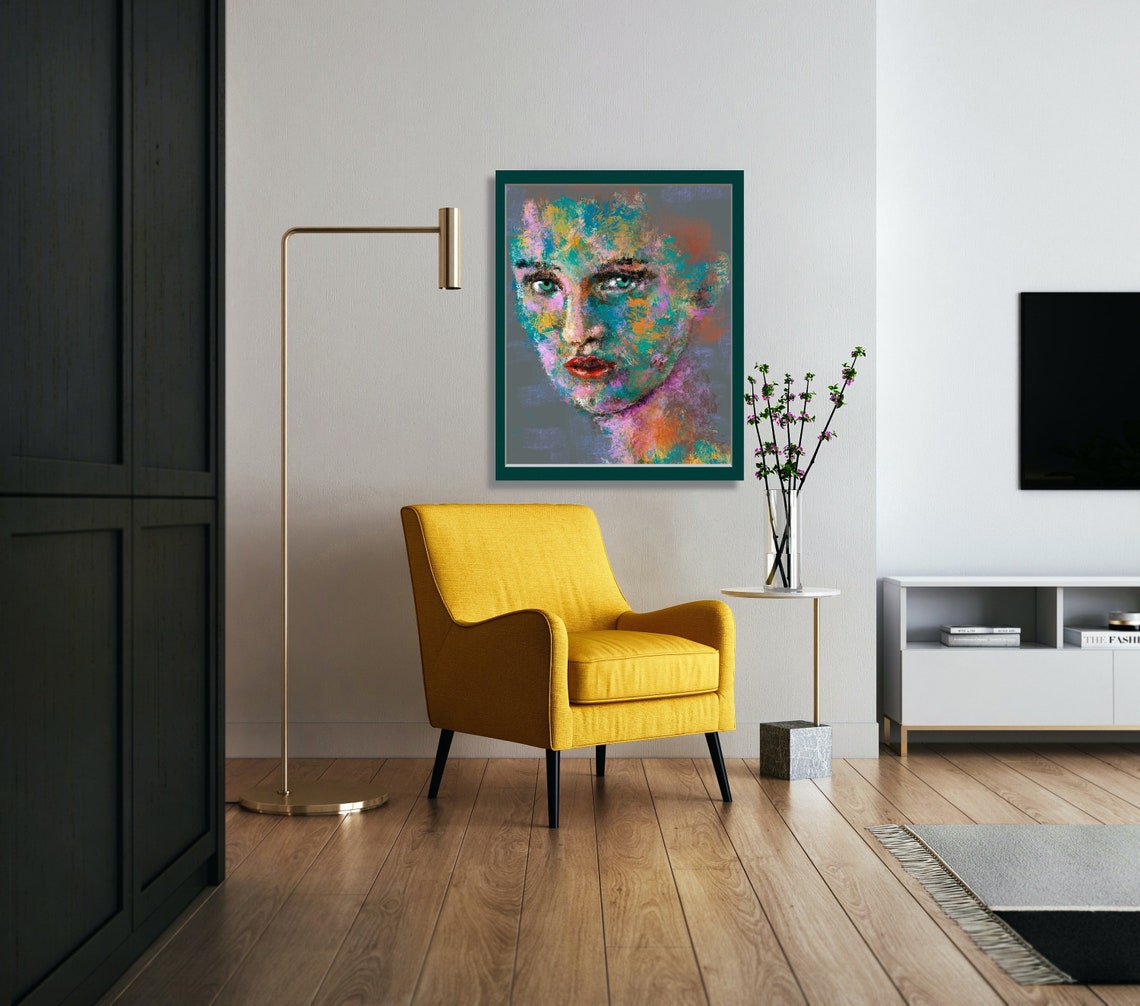 Impressionistic Colorful Womans Face Green Eyes Abstract Poster - Image 3