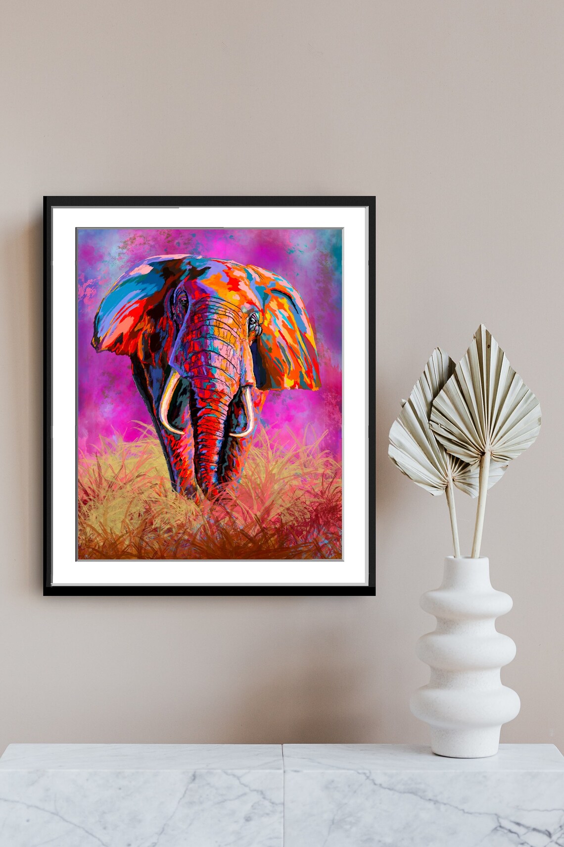 Bold Colorful Elephant Portrait Vibrant Abstract Animal Poster