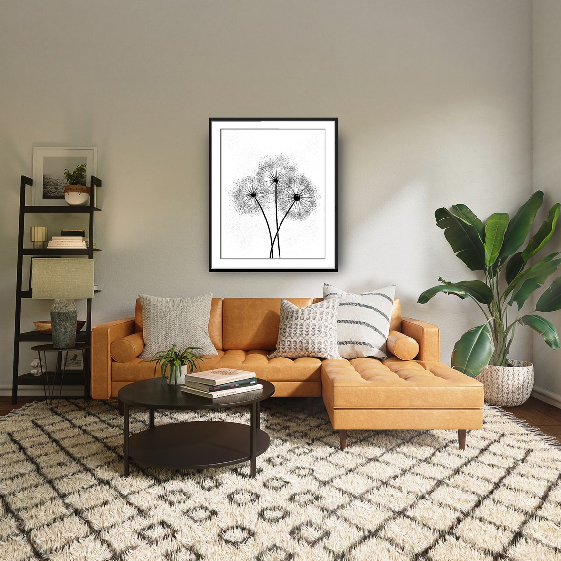 Black and White Dandelion Seed Head Botanical Minimalist Art Poster - Image 2