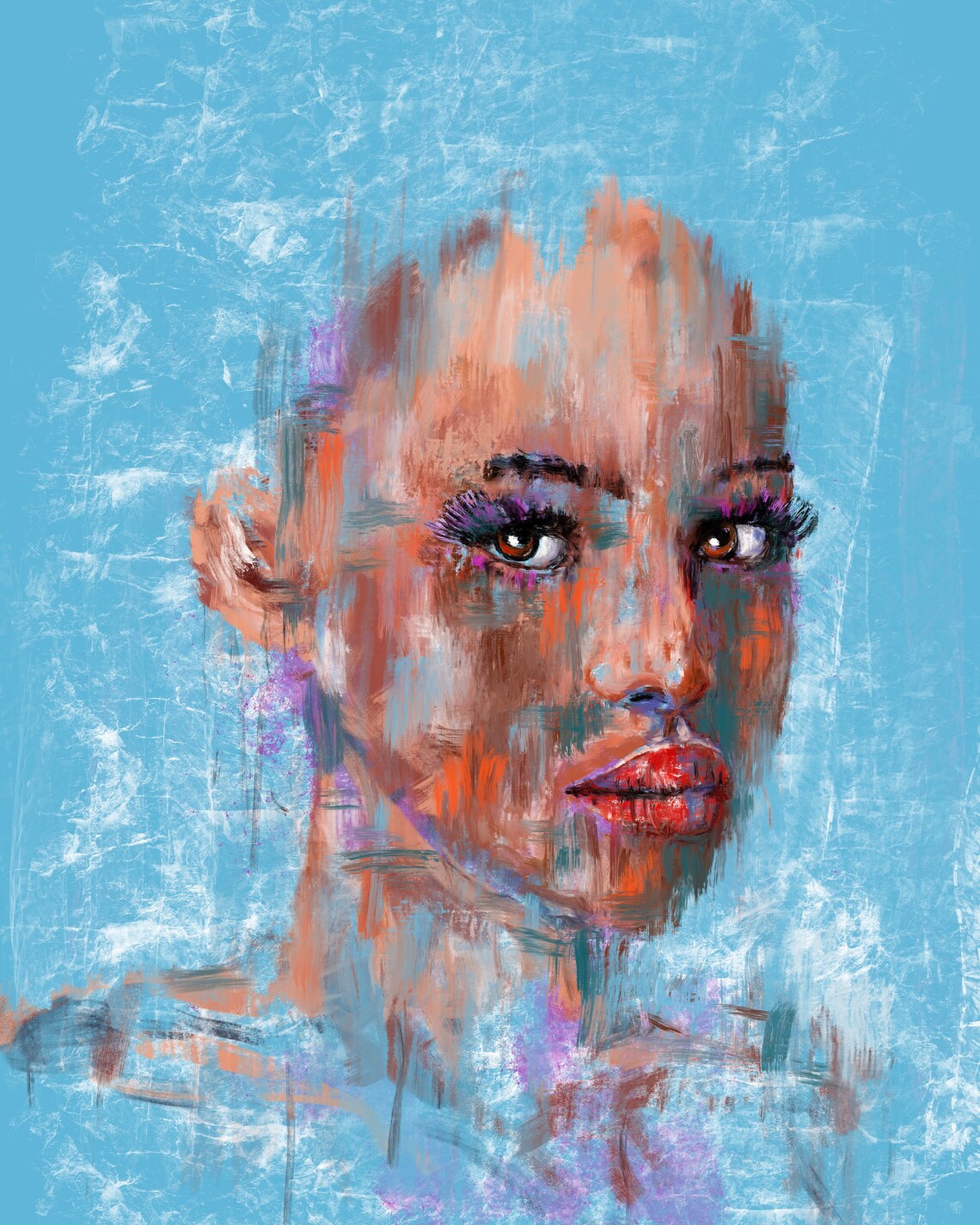 Abstract Blue Painted Portrait of a Woman's Face Modern Art Poster - Image 5