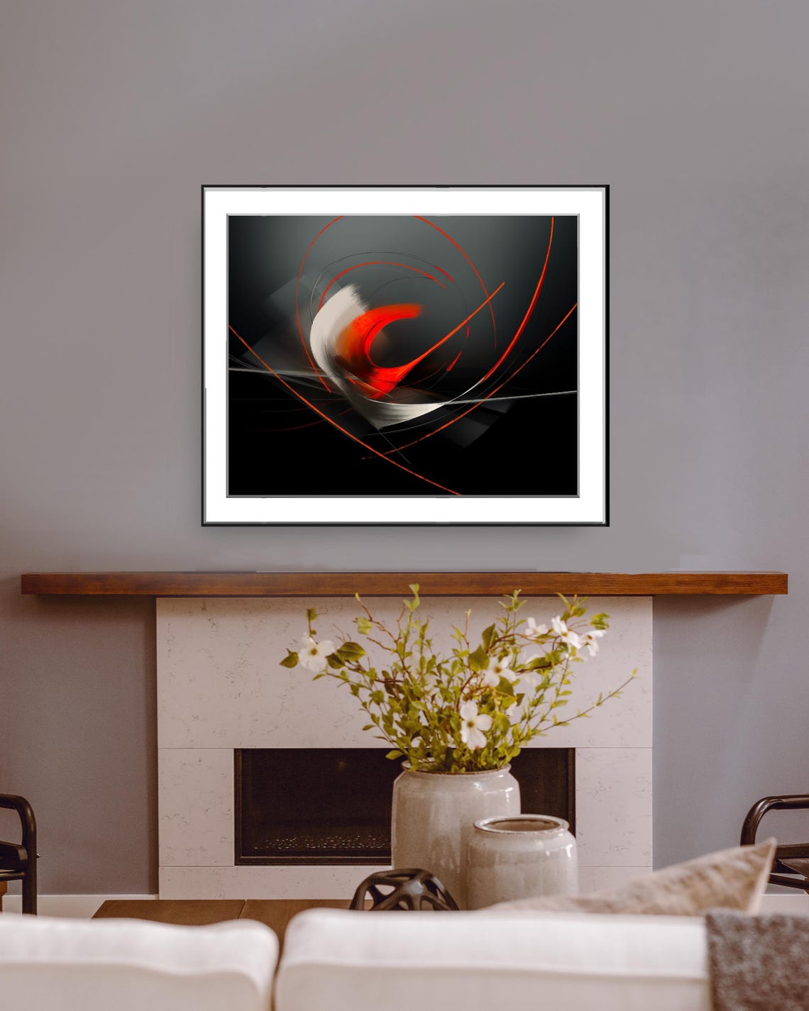 Origins Red White Dynamic Abstract Swirls On Black Canvas Poster - Image 3