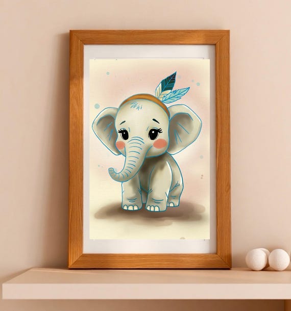 Cute Baby Elephant Illustration Adorable Animal Art For Kids Nursery Gifts More