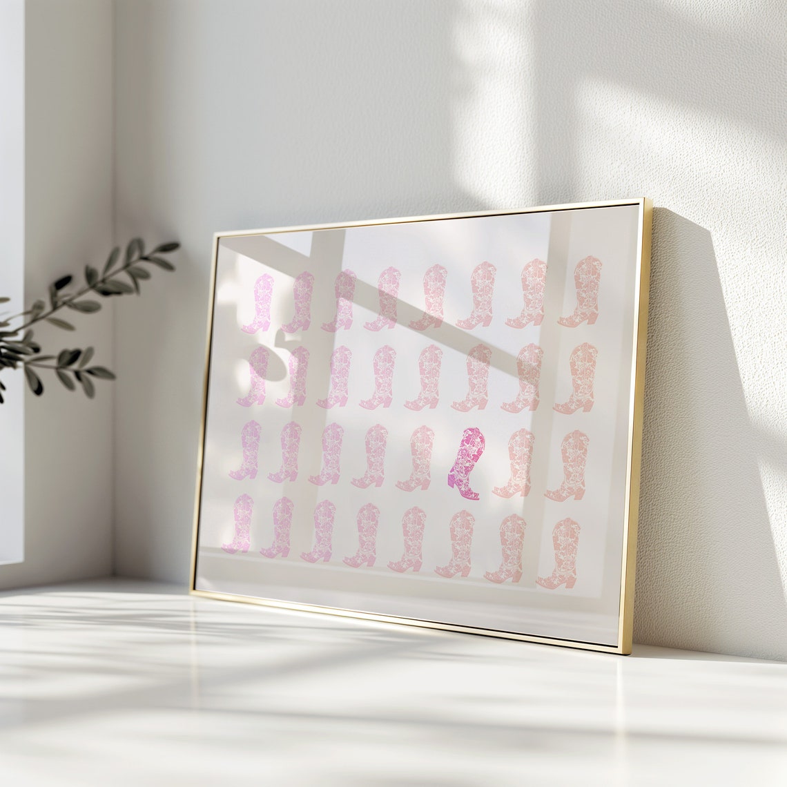 Pink Cowboy Boots Repeating Grid Western Cowgirl Decor Poster - Image 3
