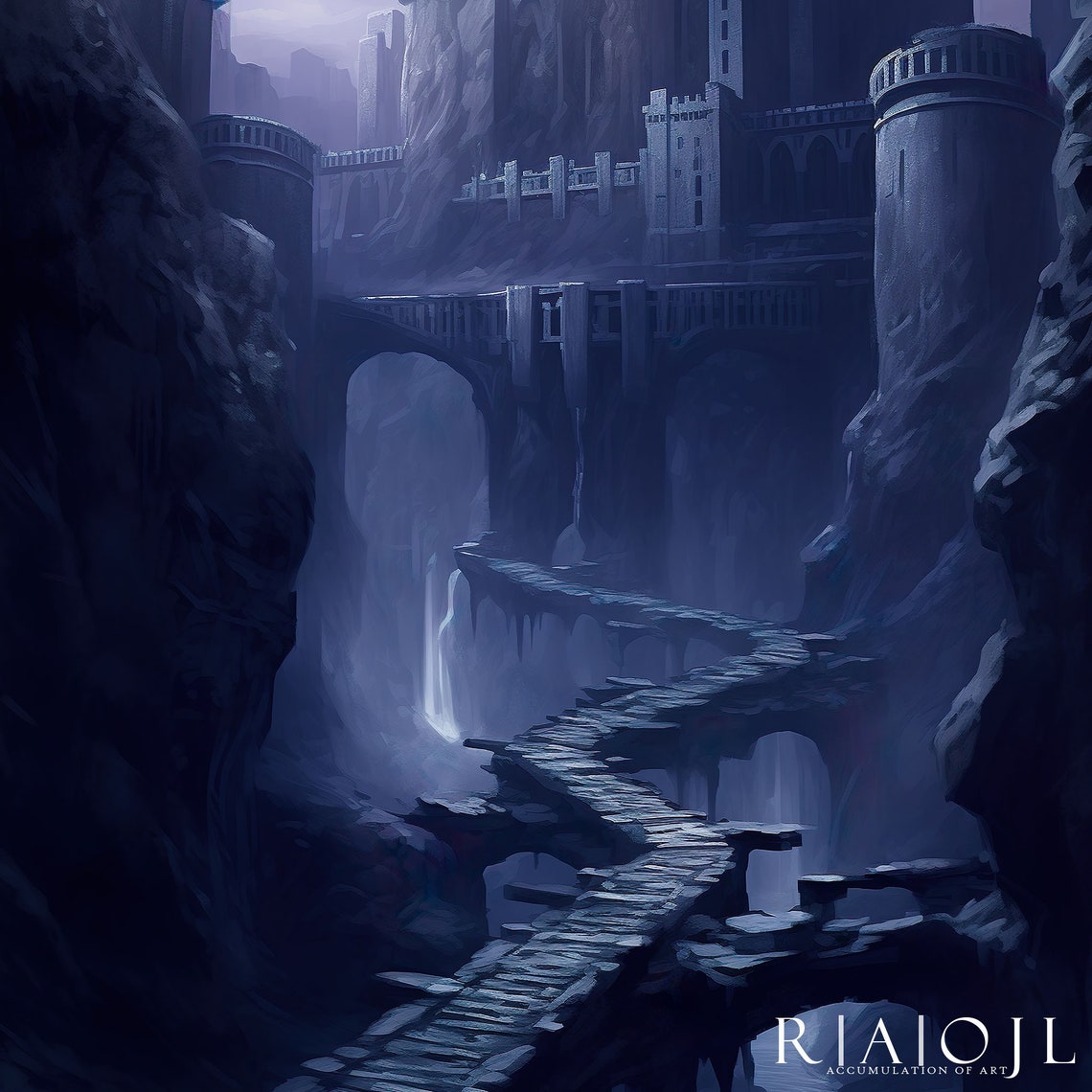 Basgiath War College Fortress In Blue Mist Fantasy Landscape Poster - Image 4