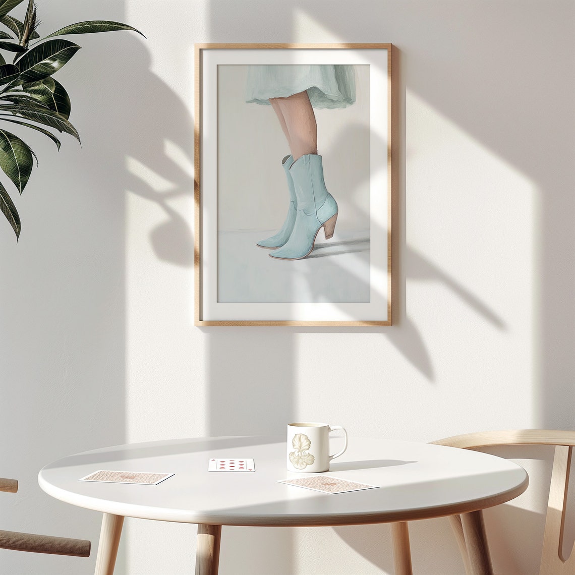 Pale Blue Cowboy Boots Modern Western Fashion Art Decor Poster - Image 2