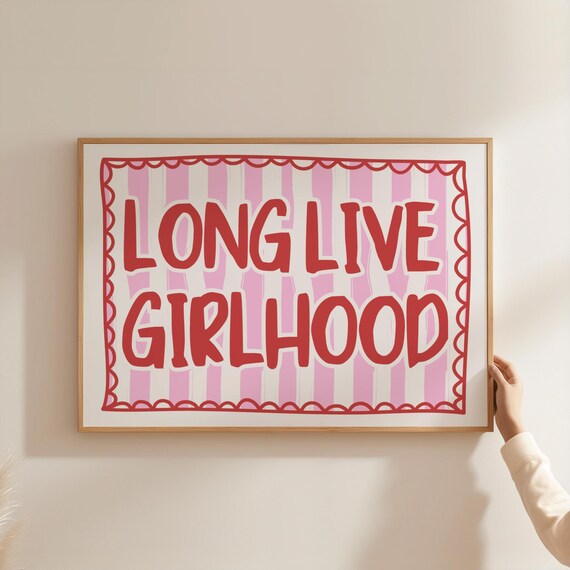 Long Live Girlhood Red Pink Striped Quote Poster Dorm Room Decor