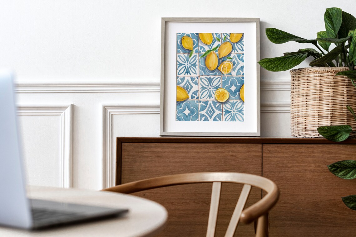 Lemon Art Print, Traditional Portugal Tiles Lisbon Aesthetic - Image 3