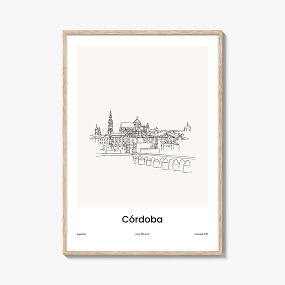 Cordoba Argentina Colonial Old Town One Line Art Poster Minimalist Travel Home Gift