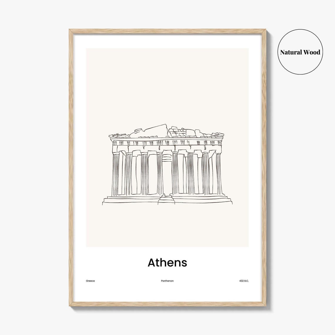 Athens Greece Parthenon Ruins Minimalist One Line Drawing Poster - Image 2