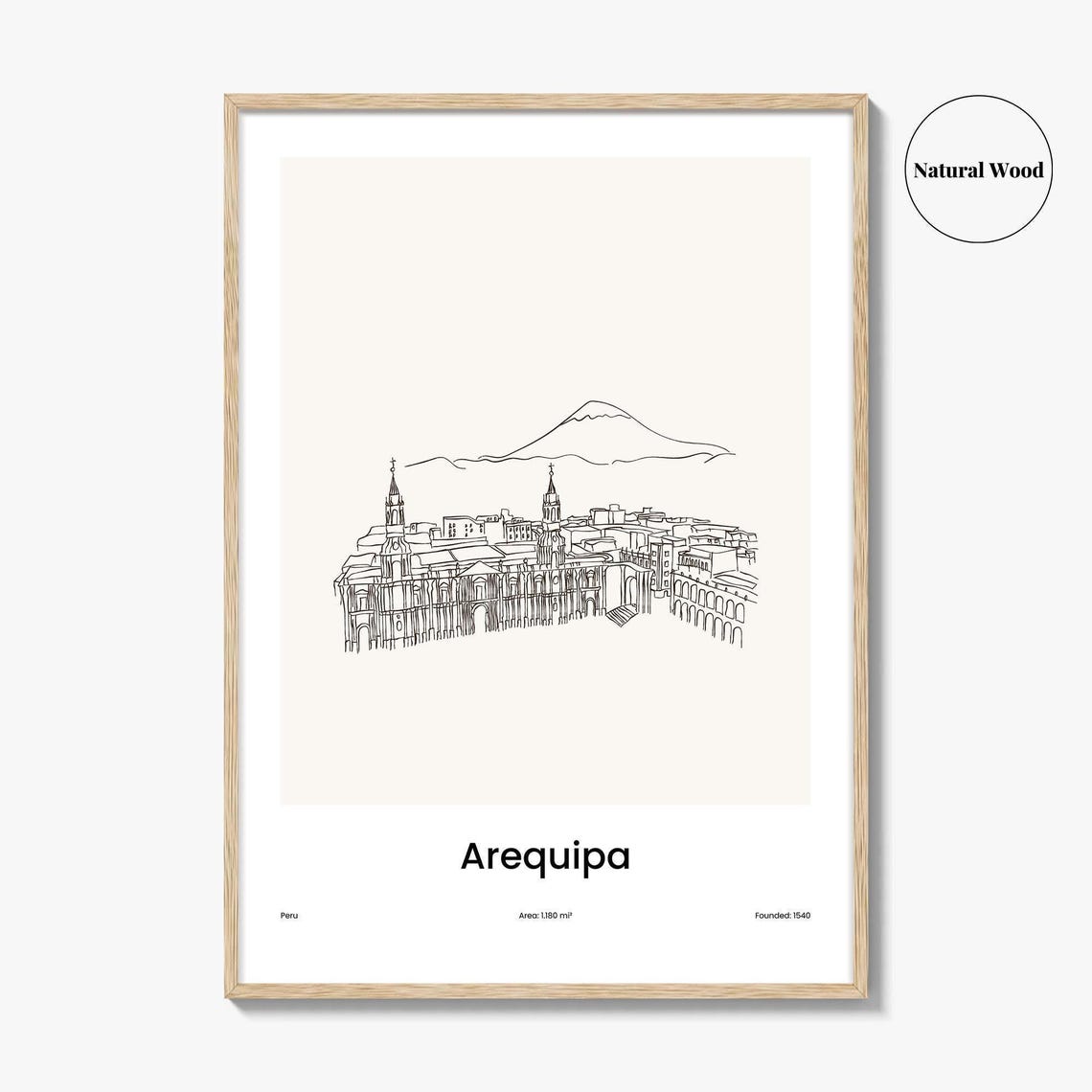Arequipa Peru Colonial Cathedral And Volcano Line Art Poster - Image 2