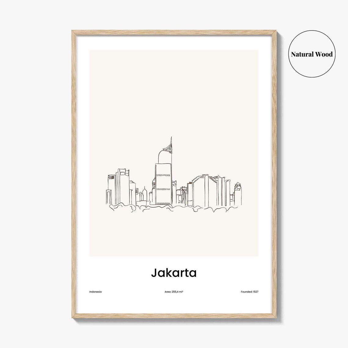 Jakarta Indonesia Modern Skyline One Line Drawing Poster Minimalist Travel Home Gift - Image 2